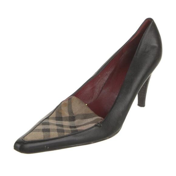 Vintage Burberry Novacheck Black Leather Heeled Pump EU 38/US 8 - Picture 4 of 5